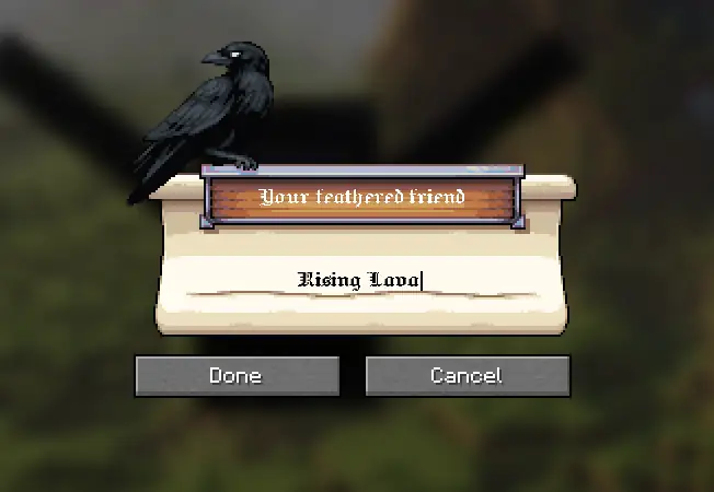 Raven naming screen after a successful tame